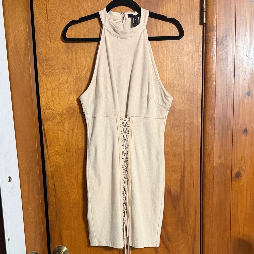 Forever 21 Cream Halter Lace-Up Bodycon Dress